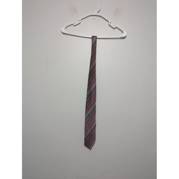 Croft & Barrow Mens Silk Red Black White Stripes Necktie‎ - Picture 1 of 5
